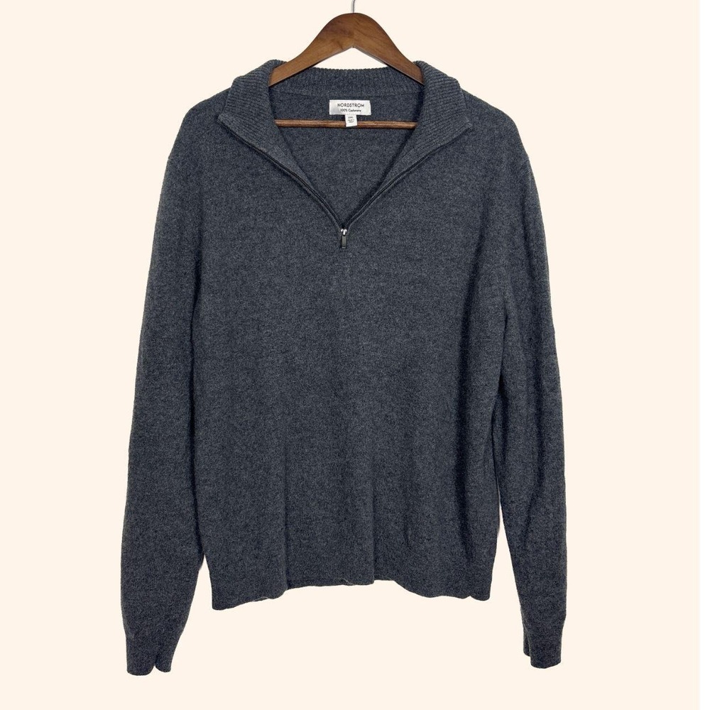 Nordstrom 100% Cashmere Gray Quarter Zip Sweater